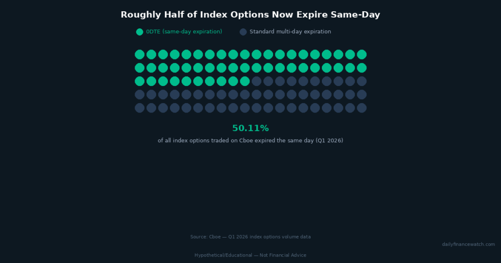 icon grid pictogram showing 50 percent of options trading now expires same day