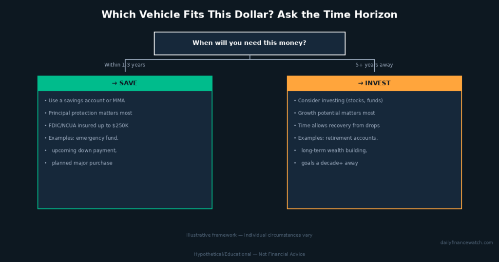 time horizon decision tree diagram for choosing between saving and investing